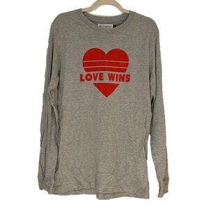 Love Wins Gray Long Sleeve Tee with Red Heart